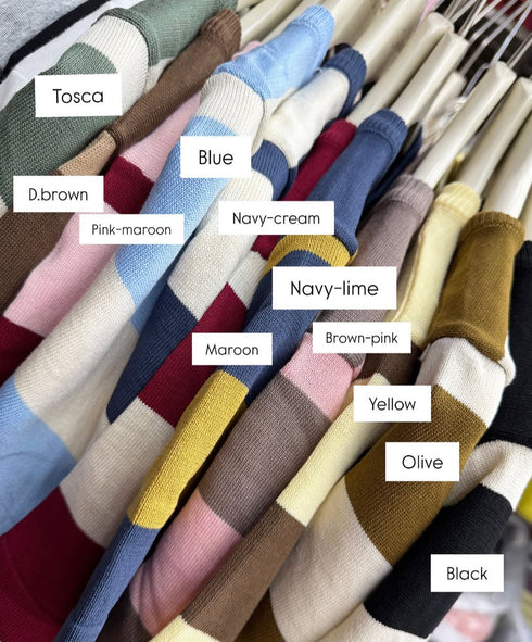 Knitted Round Neck Stripes Tops